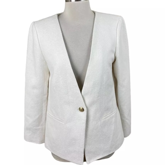 J Crew Collection Alfie Collarless Blazer Ivory Textured Boucle Gold Buttons - Picture 4 of 6